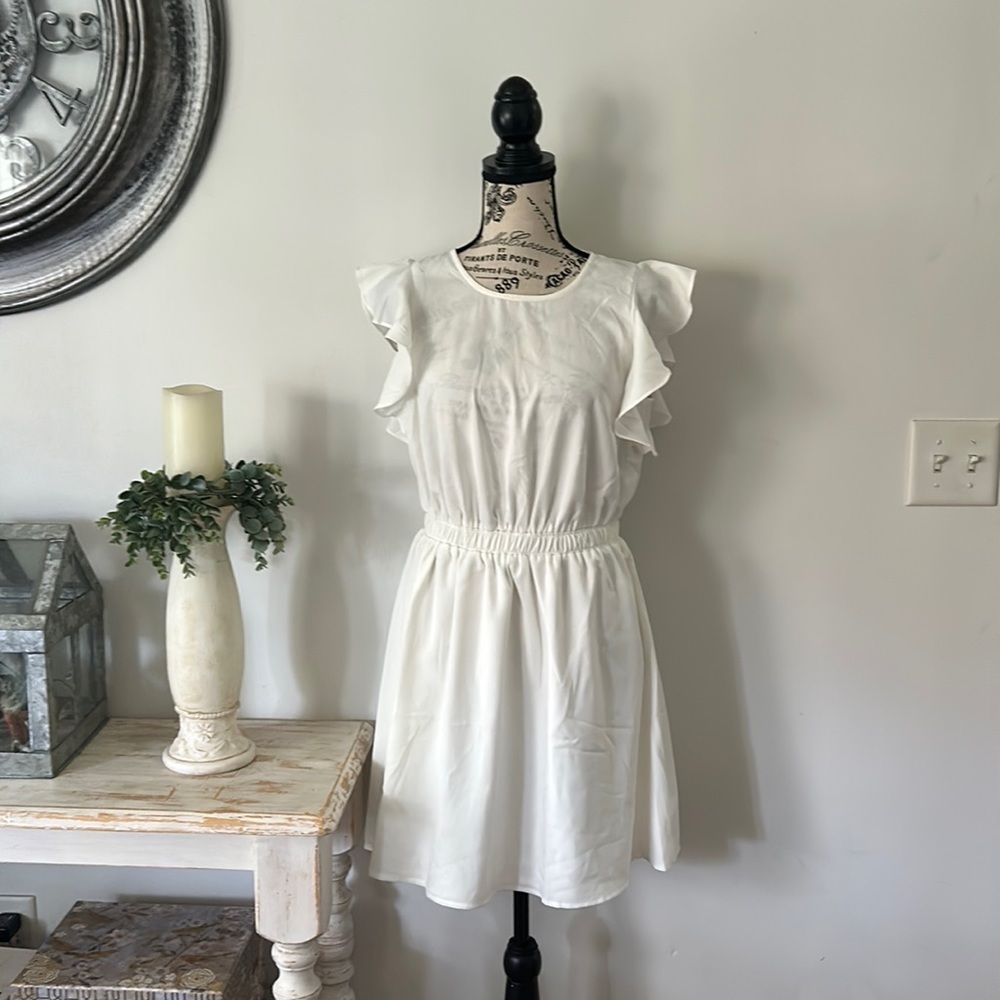 J.O.A White Elastic Waist Tie Back Mini Dress Women's size M